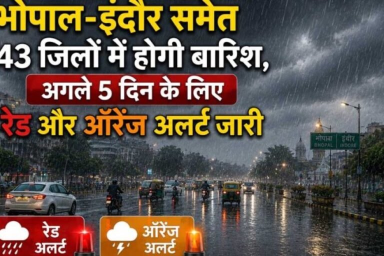 भोपाल-इंदौर समेत 43 जिलों में मूसलाधार बारिश का अलर्ट, अगले 5 दिन रेड और ऑरेंज चेतावनी जारी